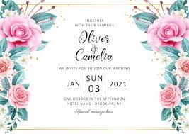 Horizontal Wedding Invitation Card Template Set With Watercolor Floral Deign And Gold Glitter In 2020 Wedding Invitation Card Template Wedding Invitation Cards Floral Wedding Invitation Card