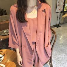 Black And Pink Suit Women 2019 Fashion Solid Women Blazer Coat Korean Sweet Pink 3 4 Length Sleeve Suit Jacket Casual Loose Jacke Korean Street Fashion Coats For Women Blazers For Women