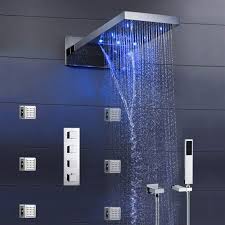 Shower Sale Fontana Mugla 22 Led Thermostatic Waterfall Rain Shower Head With Massage Body Sprays And Hand Shower Fontanashowers Shower Systems Rain Shower System Shower Heads