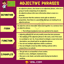 Adjective Phrase Definition And Useful Examples 7 E S L Prepositional Phrases Adjectives Nouns And Adjectives