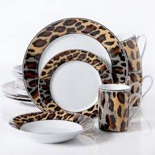 Black And White Checkered Dinnerware Sets Safari Style Dishware Home Gibson Home Safari Trails 16 Piece Dinnerware Set Kitchen Dinnerware Sets Dinnerware Set Gibson Home