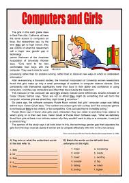 Computers And Girls Reading Comprehension English Writing Skills Reading Comprehension Worksheets