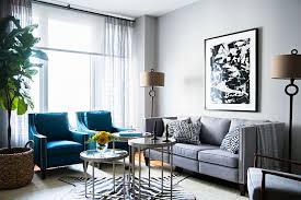 Modern And Chic Living Room Grey Couch Gorgeous Blue Chairs With Chic Zebra Print Rug Living Room Design Modern Funky Home Decor Living Room Designs