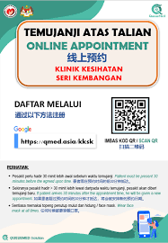 Program pembangunan klinik yang memiliki fungsi pusat layanan pengecekan kesehatan dan perbaikan gizi. Klinik Kesihatan Seri Kembangan Daftar Temujanji Secara Online Klinik Kesihatan Seri Kembangan Klinik Kesihatan Seri Kembangan Telah Memulakan Sistem Temujanji Secara Online Untuk Pesakit Walk In Sejak 9 Jun 2020 Lepas Bagi
