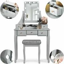 Miroir lumineux avec des fleurs. Coiffeuse Grise Miroir Lumineux Hollywood 5 Tiroirs Tabouret De Maquillage Ebay