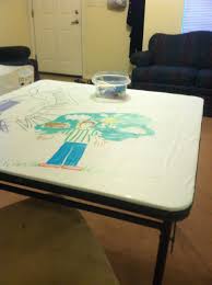 Regular Card Table Reupholstered With Shower Curtain To Make Dry Erase Board Table My Kids Love It Reupholster Table Cards Dry Erase Board