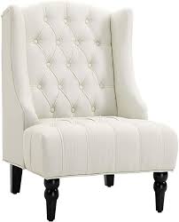 Amazon Com Homcom Linen Fabric Button Tufted Tall Wingback Accent Chair With Wooden Legs Beige Kitchen Dini Accent Chairs Wingback Accent Chair Furniture