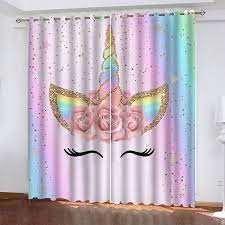 Rainbow Unicorn Flower Spot Living Room Curtain Waterproof Curtains 2pcs Set Wish Unicorn Bedroom Decor Unicorn Room Decor Girls Bedroom Unicorn