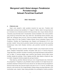 Pdf Mengenal Lebih Dekat Dengan Pendekatan Fenomenologi Sebuah Penelitian Kualitatif