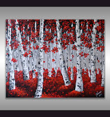 Birch Tree Canvas Art Original Art Modern Red Birch Trees Painting Aspen By Zarasshop Birch Trees Painting Birch Tree Painting Tree Painting