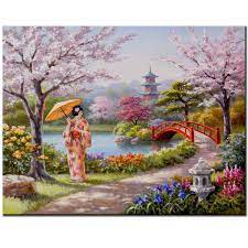 5d Diy Diamond Embroidery Full Display Cherry Blossoms Diamond Painting Square Round Resin Rhinestones Japanese Woman In 2021 Japanese Garden Painting Diamond Painting