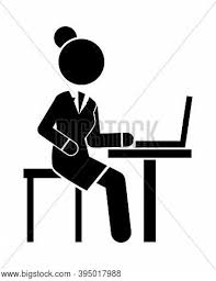 Woman sitting at desk silhouette. Business Woman Black Vector Photo Free Trial Bigstock