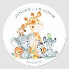 watercolor cute safari jungle baby shower stickers zazzle com aquarela de elefante cha de bebe safari cha de bebe menino