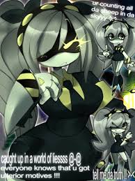 j (murder drones), murder drones, commentary, english commentary, 1girl,  :d, ;p, ass, black bow, black bowtie, black hairband, black jacket, black  skirt, bow, bowtie, breasts, chibi, colored skin, english text, formal  clothes,