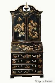The desk's upper drawers and shelves are normally housed in a hutch sitting atop the base, and taller hutches are likely to feature bookcases or bureau drawers. Vintage Chinese Asian Black Lacquer Chinoiserie Secretary Desk Hutch Hand Paint 2 250 00 Picclick