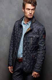 Field Jacket Quilt Milestone Blue With Leather Profiles And Patches Mens Jackets Field Jacket Leather Jacket