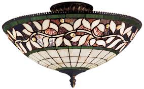 English Ivy Tiffany Glass 16 Wide Ceiling Light Fixture K4132 Lamps Plus Semi Flush Mount Lighting Tiffany Style Elk Lighting