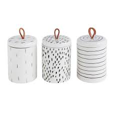 Black And White Canister Set Of 3 Stash Hand Painted Ceramic And Leather Canister Set Of 3 Stoneware Canister Sets Ceramic Painting