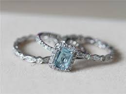 5x7mm Blue Aquamarine Ring W Matching Band Wedding Set 14k White Gold Ring Diamond Engagement White Gold Diamond Rings Blue Aquamarine Ring Wedding Ring Sets