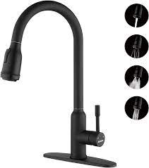 Dicoya Kitchen Faucets With Pull Down Sprayer, 4 Function Sprayer, Power  Rinsing, Easy Clean, Water Saving, 304 Stainless Steel, Kitchen Sink Faucet,  Single Lever, Gooseneck, Deck Plate, Black Matte - - Amazon.com
