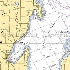 Michigan Suttons Bay Bass Lake Grand Traverse Bay Nautical Chart Decor