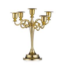 Sziqiqi Metal Candle Holder 5 Arms Candle Stand 27cm Tall Wedding Event Candelabra Candle Stick Gold