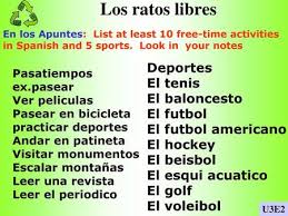 Los Ratos Libres En Los Apuntes List At Least 10 Free Time Activities In Spanish And 5 Sports Look In Your Notes U3e2 Pasatiempos Ex Pasear Ver Peliculas Ppt Descargar