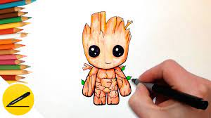 Draw groot by following this drawing lesson. How To Draw Baby Groot Easy Guardians Of The Galaxy Step By Step Tutorial Youtube