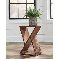 Carvalho End Table Wood Accent Table Geometric Side Table Living Room Accent Tables
