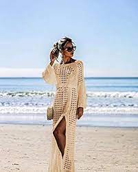 Nfashionso Womens Crochet Beach Wear Cover Up Swimwear Bikini Long Maxi Beach Dress At Amazon Women S Clothing Store
