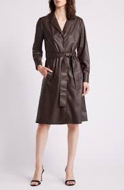 KOBI HALPERIN Tie Belt Long Sleeve Faux Leather Dress