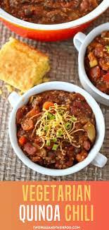 This vegetarian chili recipe is packed with fresh veggies for maximum nourishment. Vegetarian Chili Quinoa Protein
