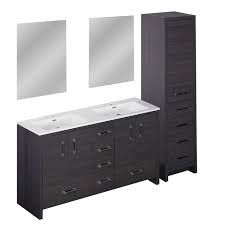 Combo 60 Grey Brown Double Sink Vanity Set With Linen Cabinet And 2 Mirrors Vance Coll Linen Cabinet Double Vanity Bathroom Double Vanity With Linen Cabinet