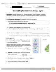 Gizmo answer key energy conversion student exploration energy conversions gizmo answer key 1. Cell Energy Cycle Pdf Kiera Jones Name Date Student Exploration Cellular Respiration Chemical Energy Cell