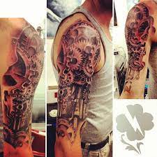 Black And Gray Cover Up Gears Biomechanical Shoulder Half Sleeve Realism Tattoo By Johnny Jinx At Broken Gear Tattoo Gear Head Tattoo Head Tattoo Ideas