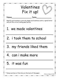 February Fix It Up Sentences Capital Letters Worksheet Kindergarten Writing Teaching Writing