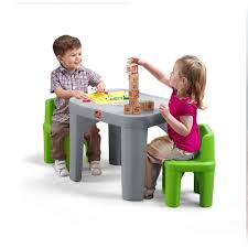 Step2 Mighty My Size 3 Piece Grey And Green Children S Table And Chair Set 854400 The Home Depot Kids Table And Chairs Childrens Table Table And Chairs