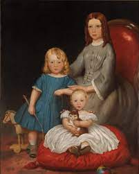 English School 19th Century Portrait Of Three Children With A Cat C 1850