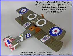 Sopwith camel był brytyjskim, jednomiejscowym, dwupłatowym myśliwcem wprowadzonym do walki na froncie zachodnim w roku 1917. Sopwith Camel F 1 Clerget B6401 4 Naval Sqn Rnas Lloyd Breadner S Markings