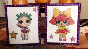 Lol Surprise Wall Decor In A Homemade Picture Frame Used Spray Paint For The Color And Some Glitter To Give I Homemade Picture Frames Wall Decor Picture Frames