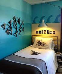 A watery kids room with bright and colorful coral reefs, lush plants and an array of beautiful marine life. 13 Out Of This World Rooms That Take You Under The Sea Ocean Themed Bedroom Themed Kids Room Blue Themed Bedroom