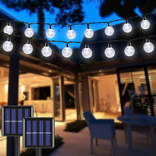 Outdoor string lights made of electric light bulbs attached to an electric cord used to be seen only homeowners are using outdoor string lights all year round to highlight their beautifully landscaped bright enough to dine by without overpowering, these bulbs are approximately 3½ inches long by 2. 2 Pack Crystal Globe Solar String Lights Outdoor Upgraded Ultra Bright 60 Led Crystal Ball Solar Christmas Lights Ip65 Waterproof 8 Modes Outdoor Solar Lights For Garden Gazebo Tree Cool White Amazon Com