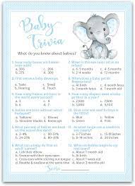 Here are 19 baby shower games that are so fun, no one will even think about sneaking out of the party early. Buy Blue Elephant Baby Shower Game Baby Trivia Games Pack Of 25 Boy Baby Shower Games Fun Baby Facts Games Baby Boy Shower Activity Blue Polka Dot Baby Elephant