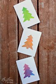 Making cards is a great way to start watercolor art for beginners. Homemade Watercolor Christmas Tree Cards Rhythms Of Play