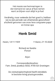 Fc groningen doet dit om jou de beste digitale ervaring te bieden op onze website en die van anderen. Henk Smid 21 10 2020 Overlijdensbericht En Condoleances Mensenlinq Nl