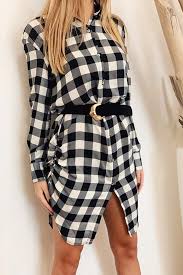 Abito a camicia con cintura. Vicolo Vestito Camicia A Quadri Bianco E Nero Calibro Shop