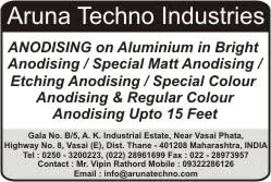 Contact : Bipin Rathod Mobile : 09322286126, Mr. : Himansu Mobile : 09833398608. Products : Anodising On Aluminium In Bright Anodising, Special Matt ... - Aruna%2520Techno%2520Industries