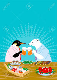 Polar Bear And Penguin Drinking Beer In The Japanese Pub Royalty Free Cliparts Vectors And Stock Illustration Image 127482522 Cute polar bear baby cartoon set8. polar bear and penguin drinking beer in the japanese pub