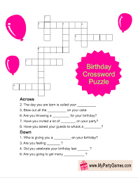 You might want to bookmark this page. Printable Birthday Crossword Puzzle Game For Kids
