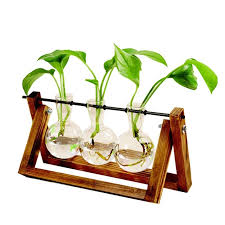 Terrarium Creative Hydroponic Plant Transparent Vase Wooden Frame Vase Decoratio Glass Tabletop Plant Bonsai Decor Flower Vase Bulb Vase Plant Vase Terrarium Decor